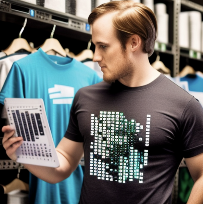 Purchasing a shirt in a store, with data, by midjourney